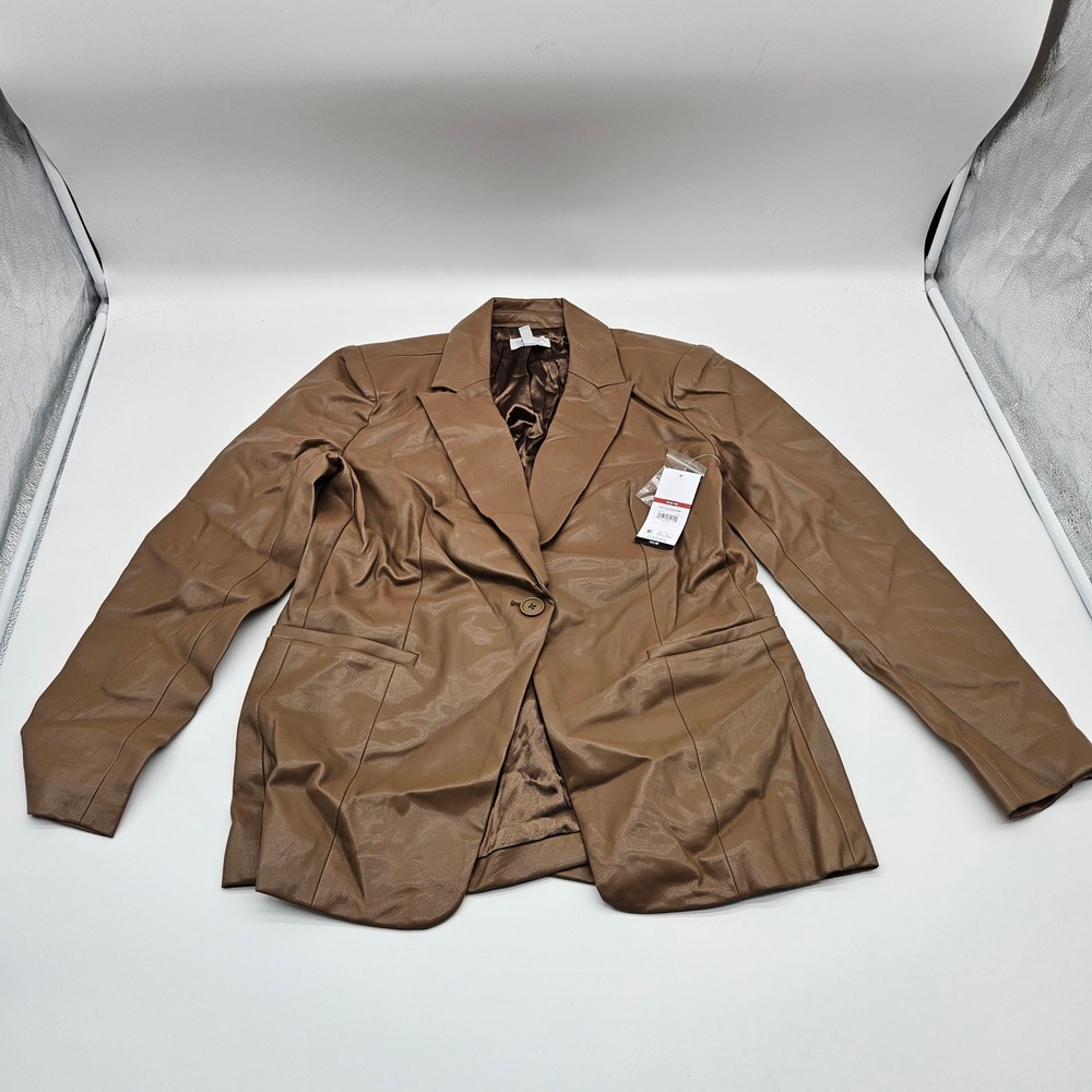 Sofia by Sofia Vergara Faux‎ Leather Blazer Cocoa Mocha M 8 10 Single Button